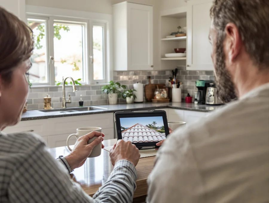Going over a roof estimate with a homeowner